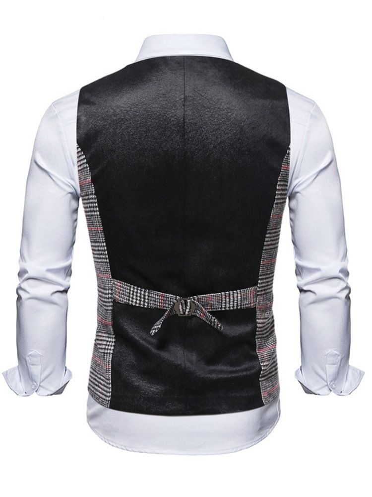 Lapel Pocket Pläd Höst Dubbelknäppt Väst
