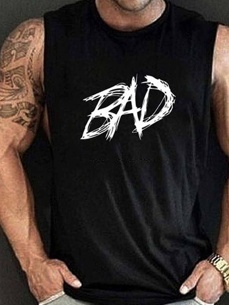 Lös Bokstav Rund Hals För Män Casual Vest