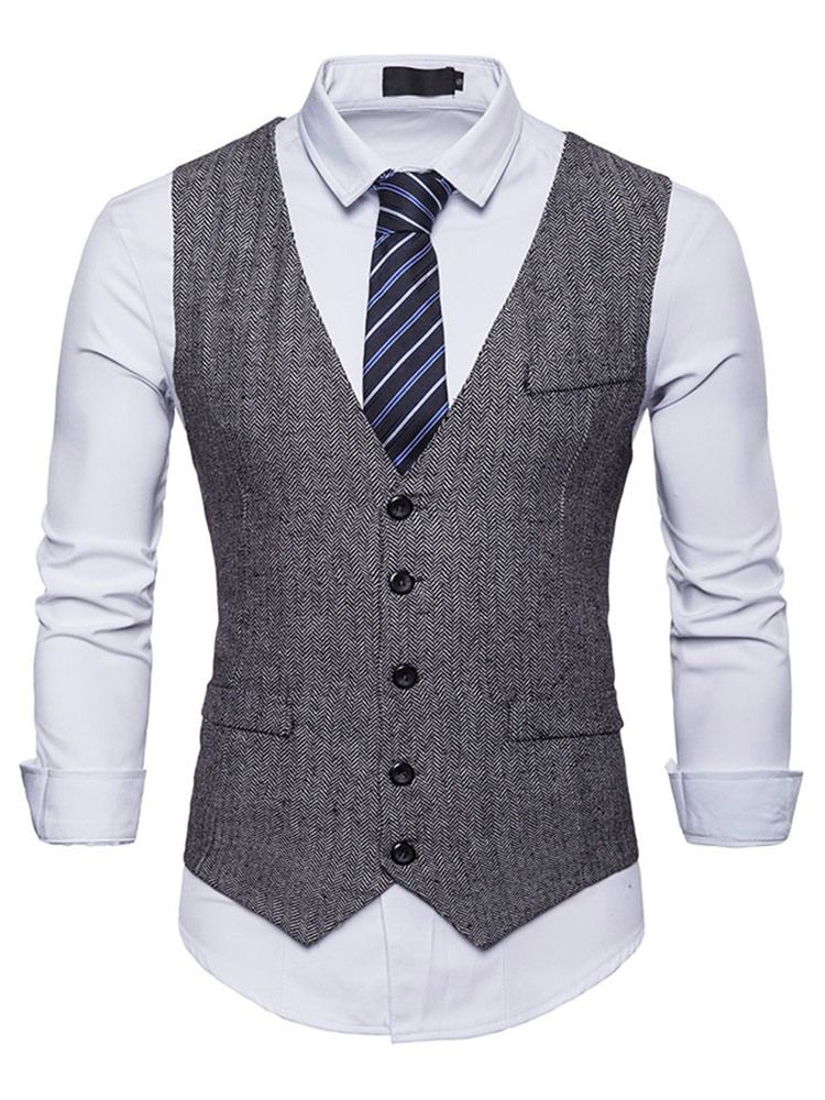 Plain Pocket Single Breasted Mäns Casual Klänning Vest