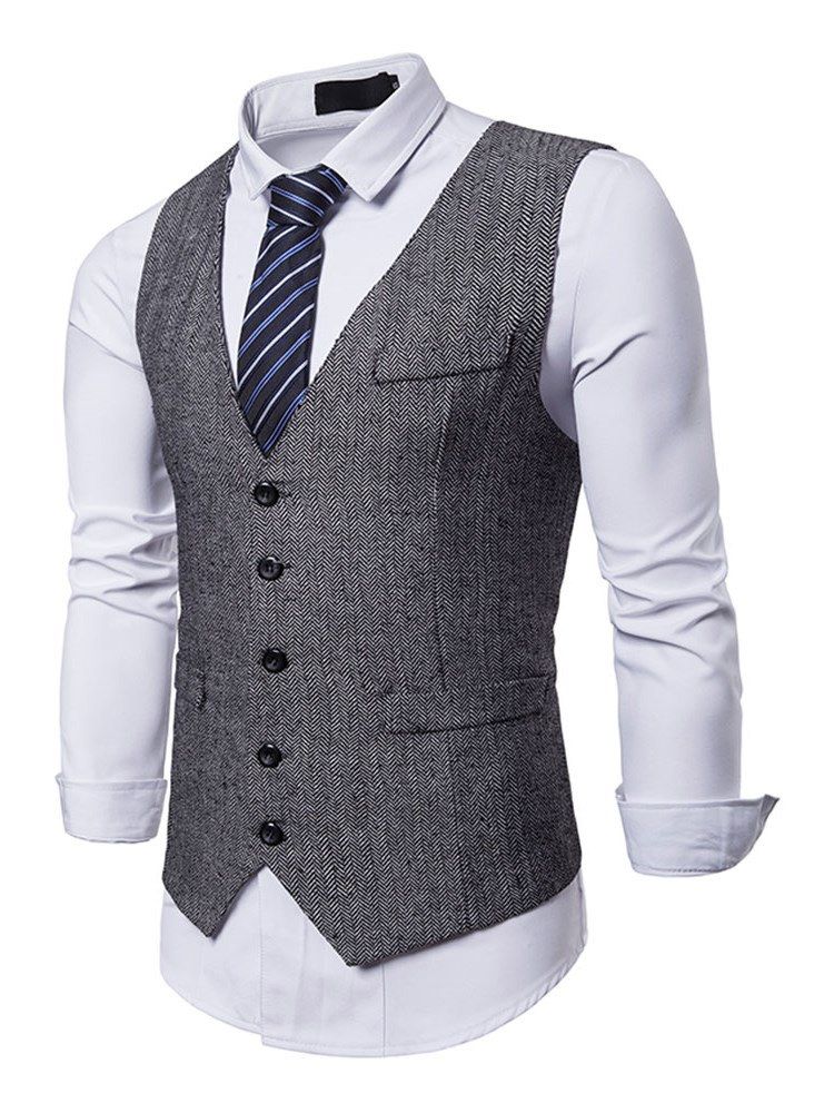 Plain Pocket Single Breasted Mäns Casual Klänning Vest