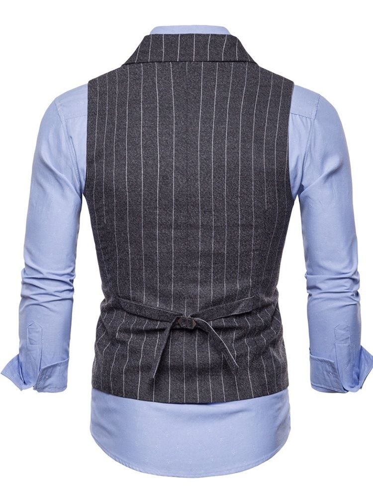 Randig Dubbel Breated Lapel Mäns Casual Klänning Vest