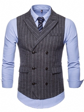 Randig Dubbel Breated Lapel Mäns Casual Klänning Vest