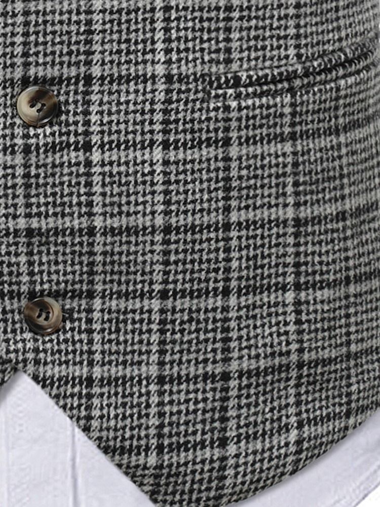 V-Ringad Pocket Pläd Fall Enkelknäppt Väst