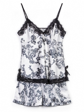 Blommig Satin Pyjamas Camisole Short Sets Sexiga Nattkläder