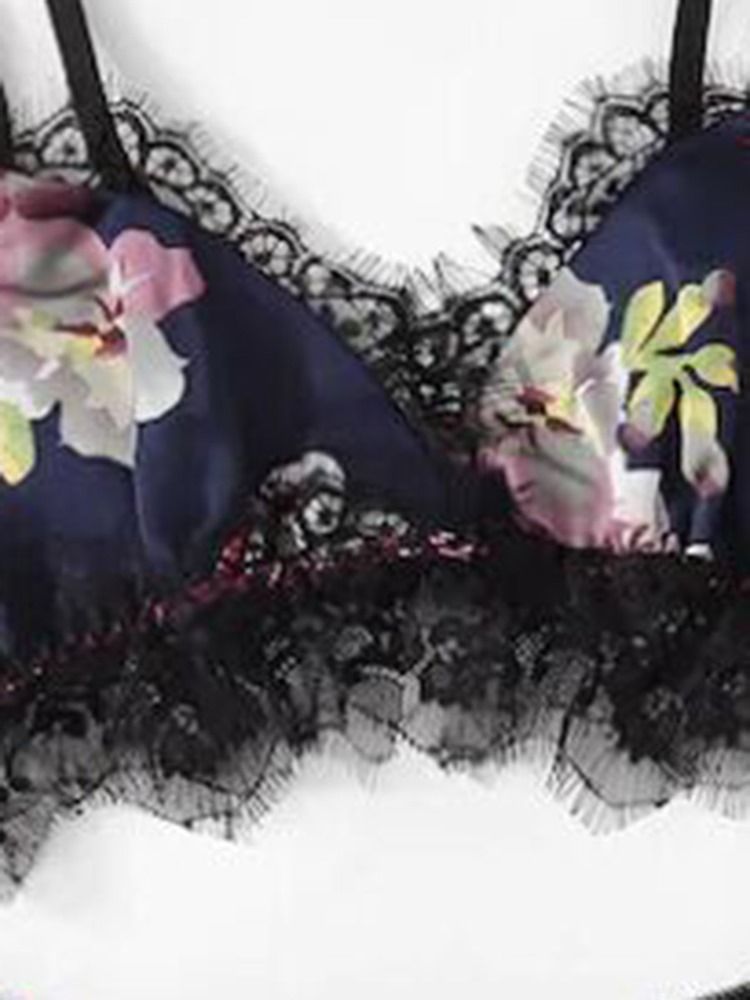 Blommigt Sexigt Tryck Satin Pyjamas Cami Set Nattkläder