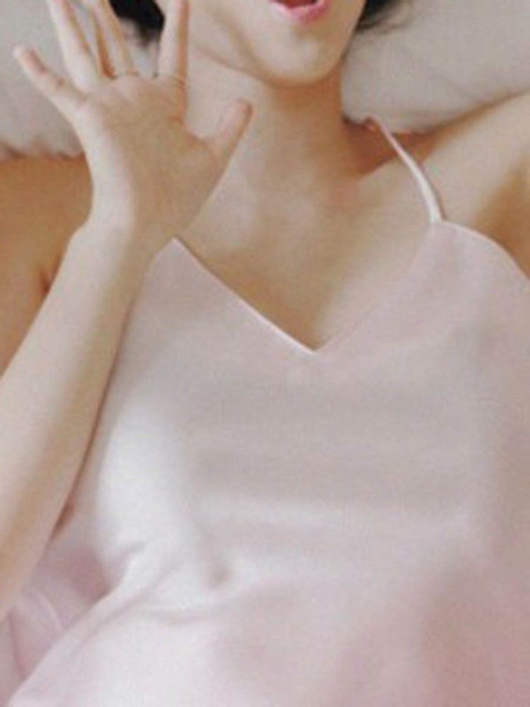 Charmeuse Sexig Plain Sleep Top V-Neck Satin Pyjamas Suit