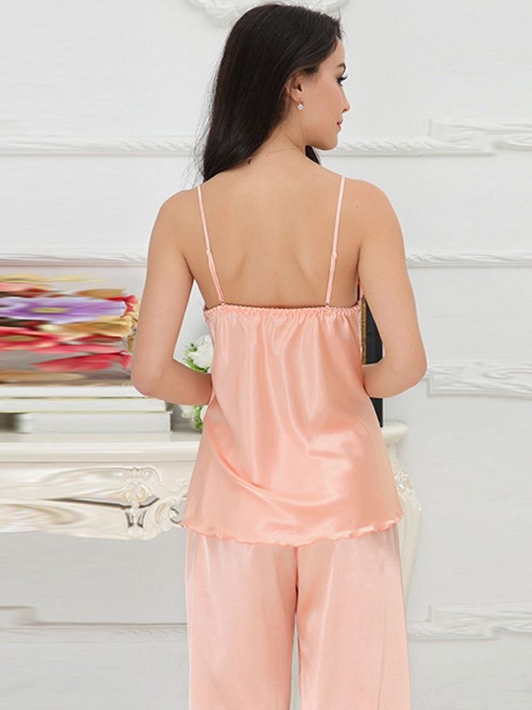 Kvinnors Broderi V-Ringad Pyjamas Set 3 Delar