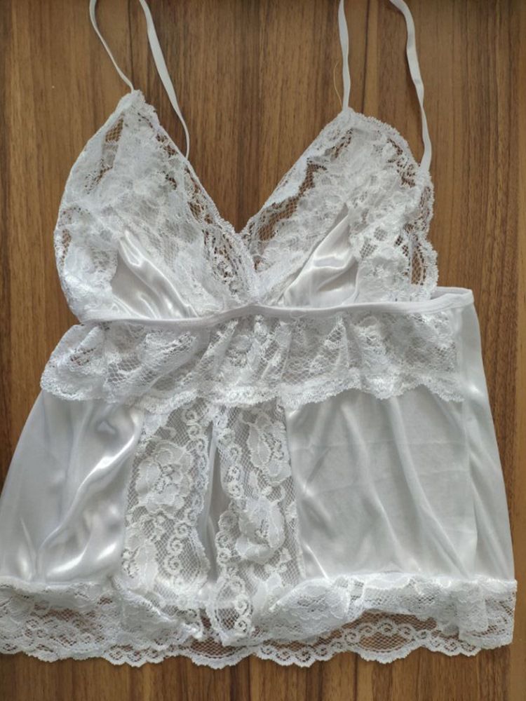 Plain Patchwork Backless Satin Pyjamas Camisole Short Sets