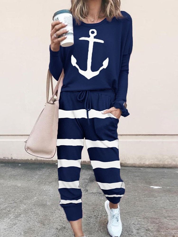 Pocket Casual Pullover Rund Neck Pyjamas Kostym