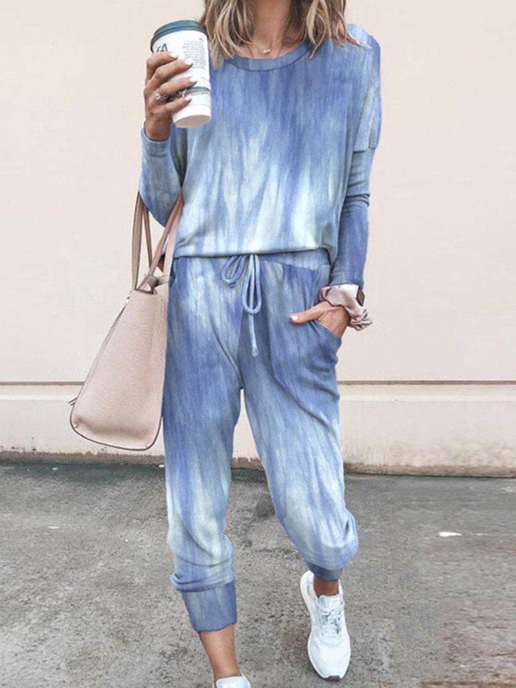 Pocket Casual Pullover Rund Neck Pyjamas Kostym