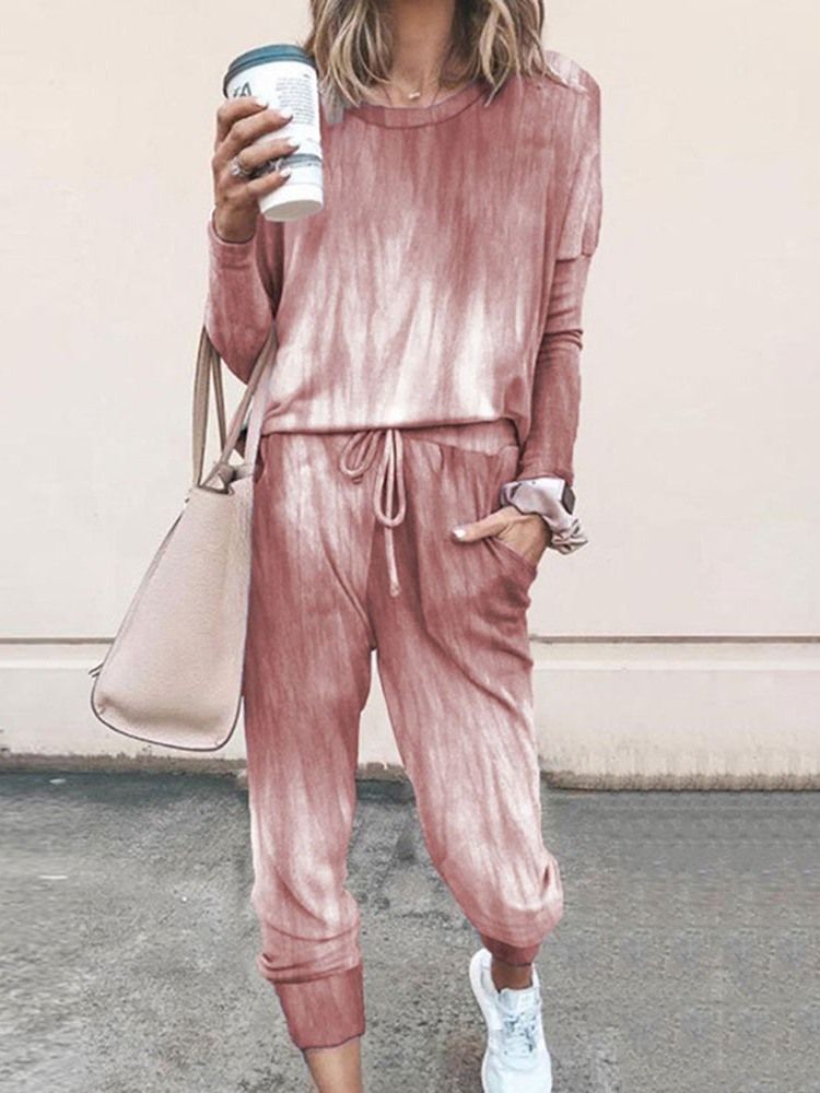 Pocket Casual Pullover Rund Neck Pyjamas Kostym