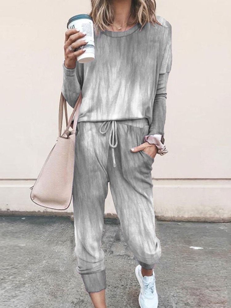 Pocket Casual Pullover Rund Neck Pyjamas Kostym