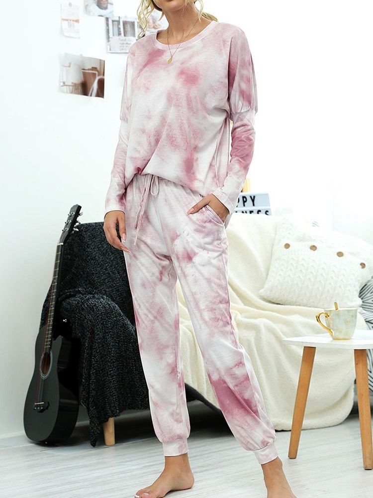 Pocket Casual Pullover Rund Neck Pyjamas Kostym