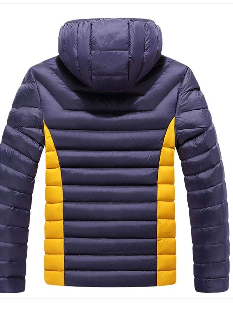 Color Block Mellanlång Casual Dunjacka För Män