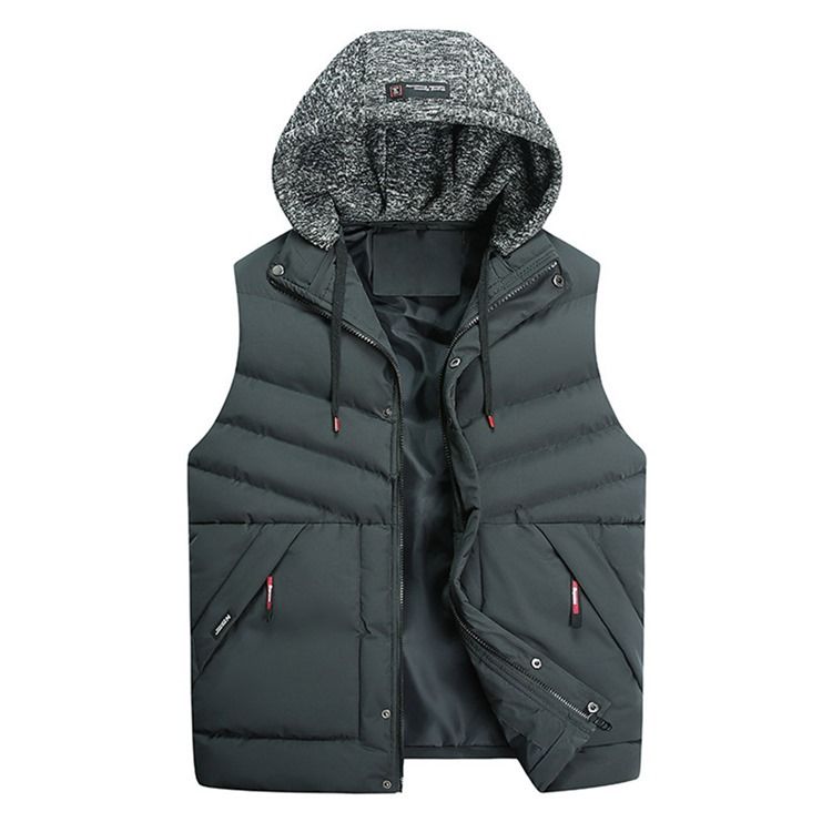 Colour Block Hooded Pocket European Zipper Väst