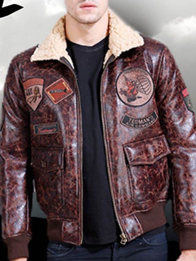 Faux Shearling Thicken Warm Small Size Pu-Kappa För Män