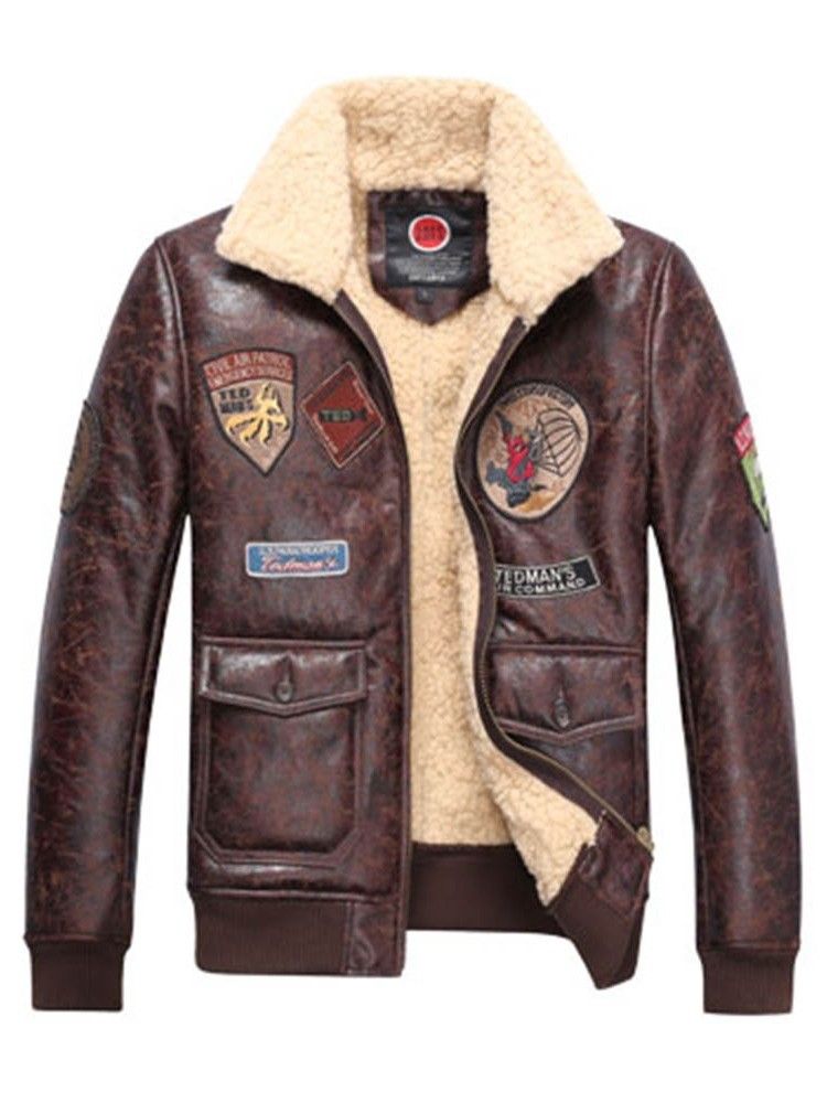 Faux Shearling Thicken Warm Small Size Pu-Kappa För Män