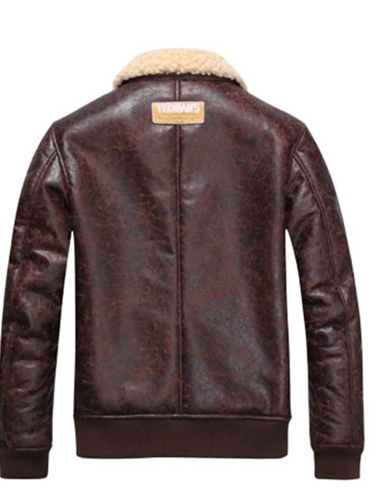 Faux Shearling Thicken Warm Small Size Pu-Kappa För Män