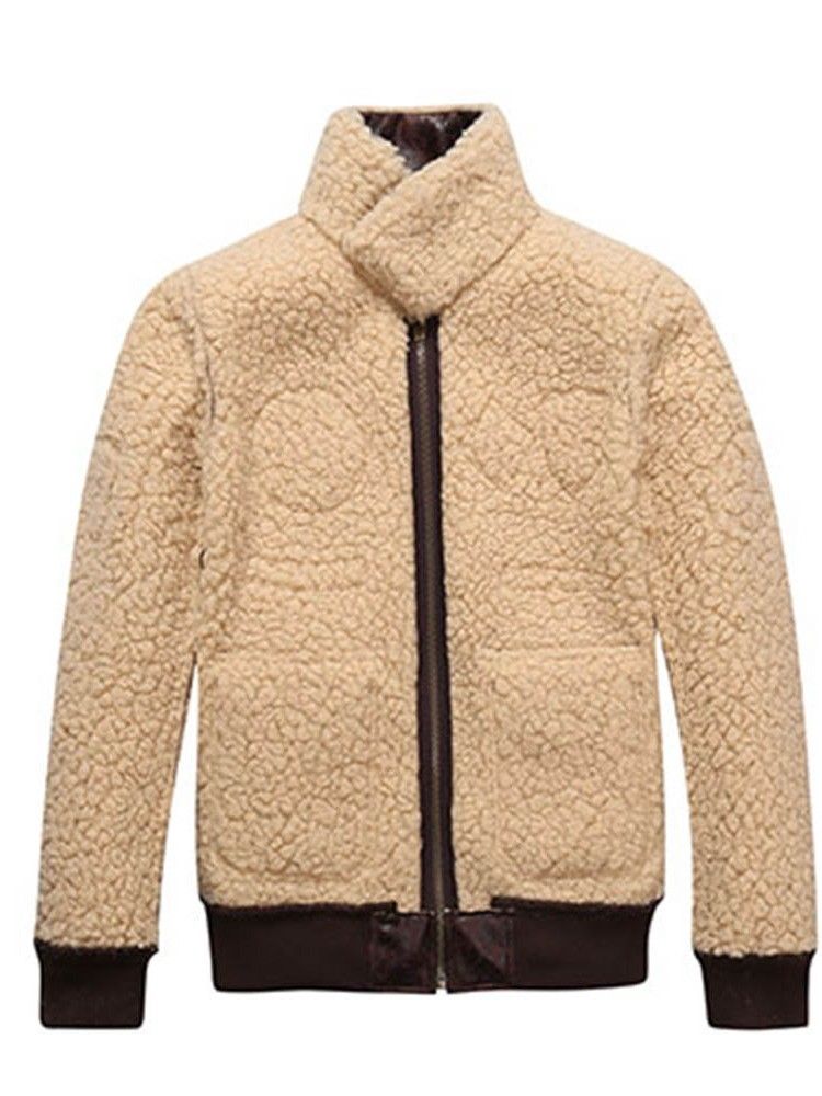 Faux Shearling Thicken Warm Small Size Pu-Kappa För Män