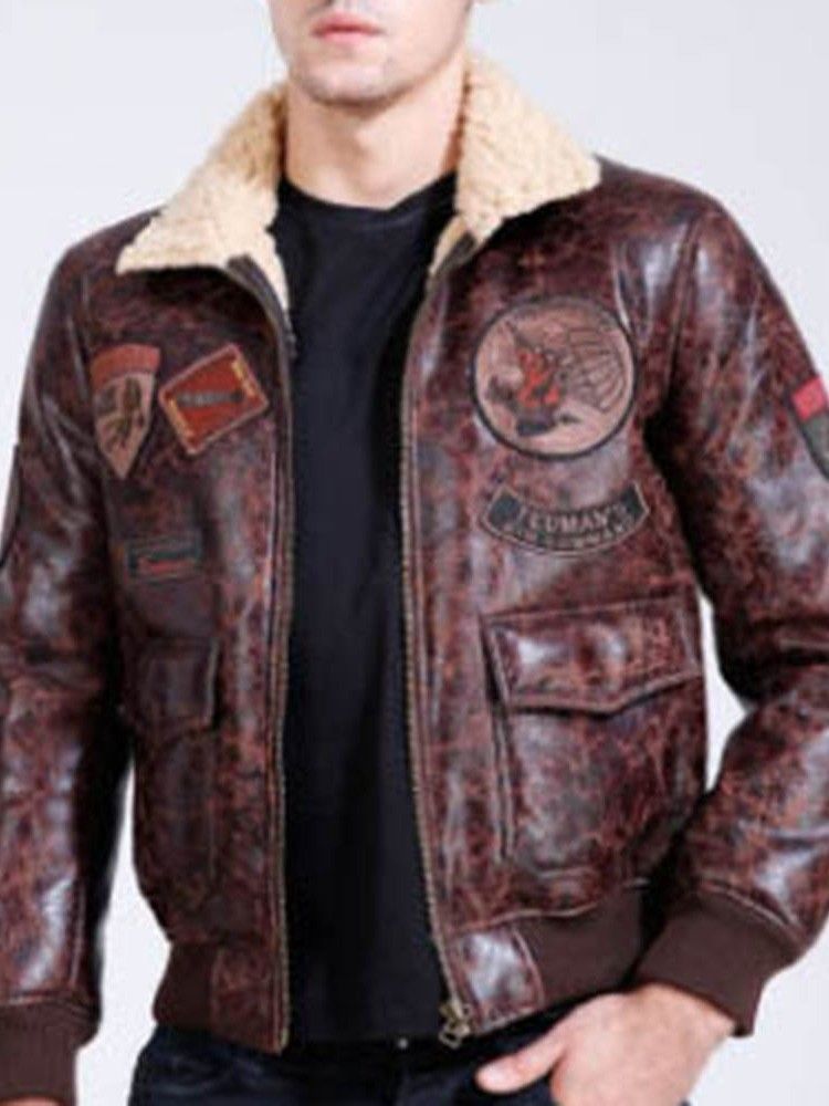 Faux Shearling Thicken Warm Small Size Pu-Kappa För Män