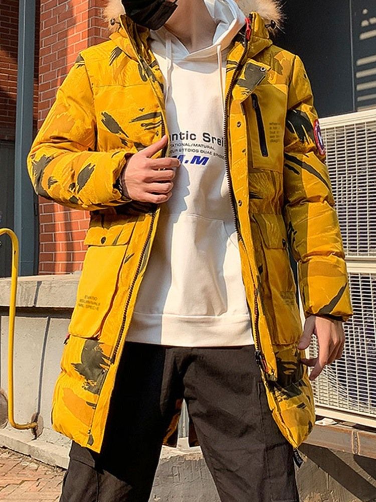 Hooded Color Block Pocket Zipper Europeisk Dunjacka För Män