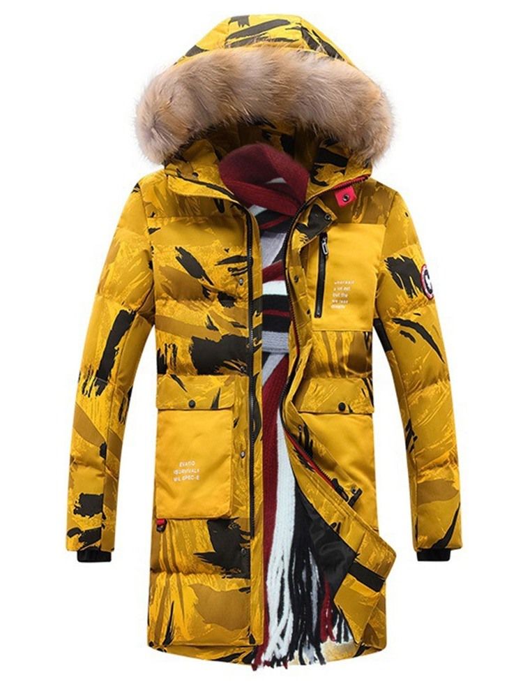 Hooded Color Block Pocket Zipper Europeisk Dunjacka För Män