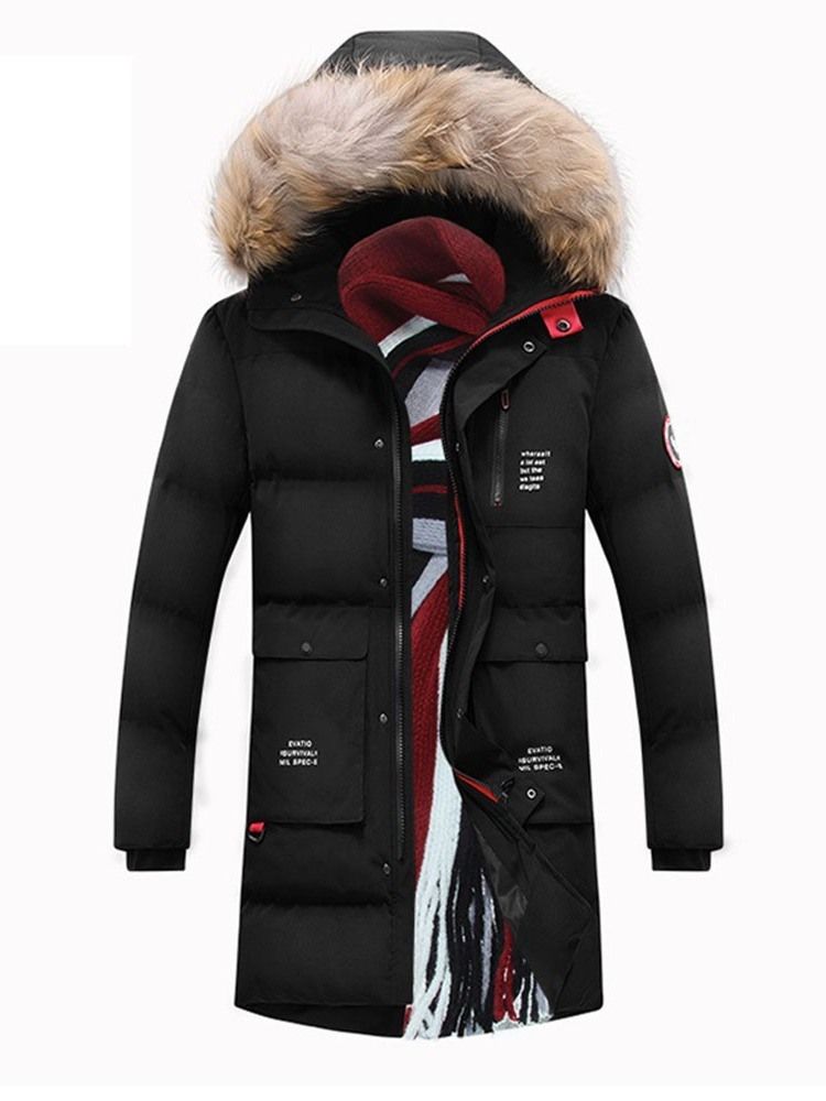 Hooded Color Block Pocket Zipper Europeisk Dunjacka För Män