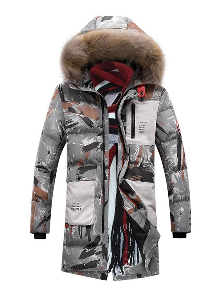 Hooded Color Block Pocket Zipper Europeisk Dunjacka För Män