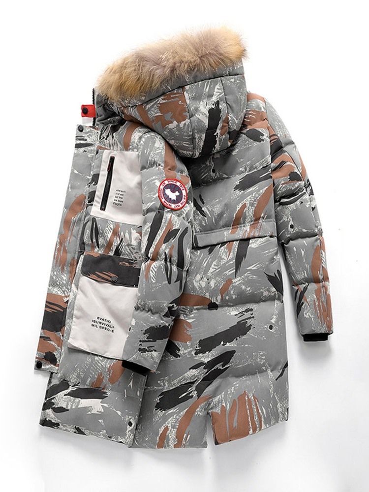 Hooded Color Block Pocket Zipper Europeisk Dunjacka För Män