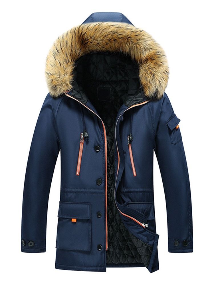 Hooded Plain Pocket Zipper European Down Jacket
