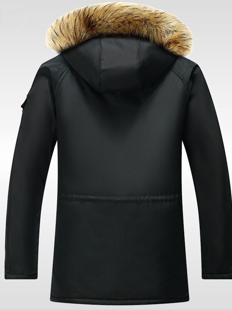Hooded Plain Pocket Zipper European Down Jacket