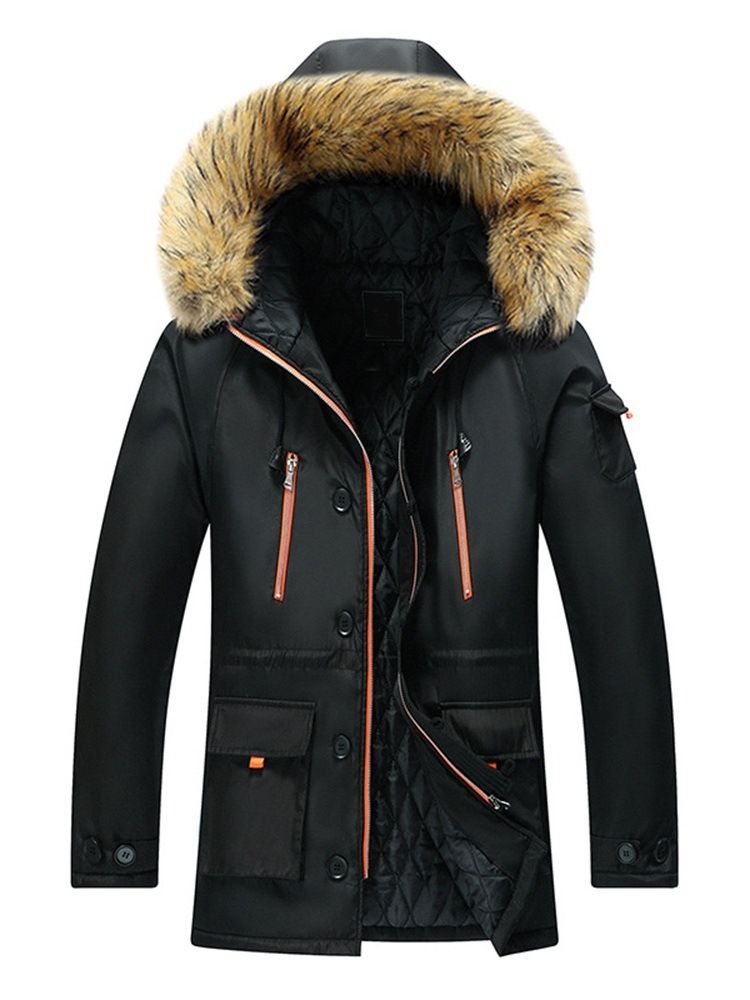 Hooded Plain Pocket Zipper European Down Jacket