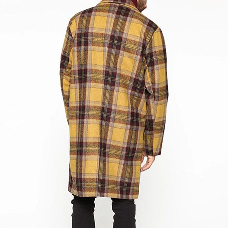 Lapel Mellanlång Pläd Rak Enkelknäppt Kappa