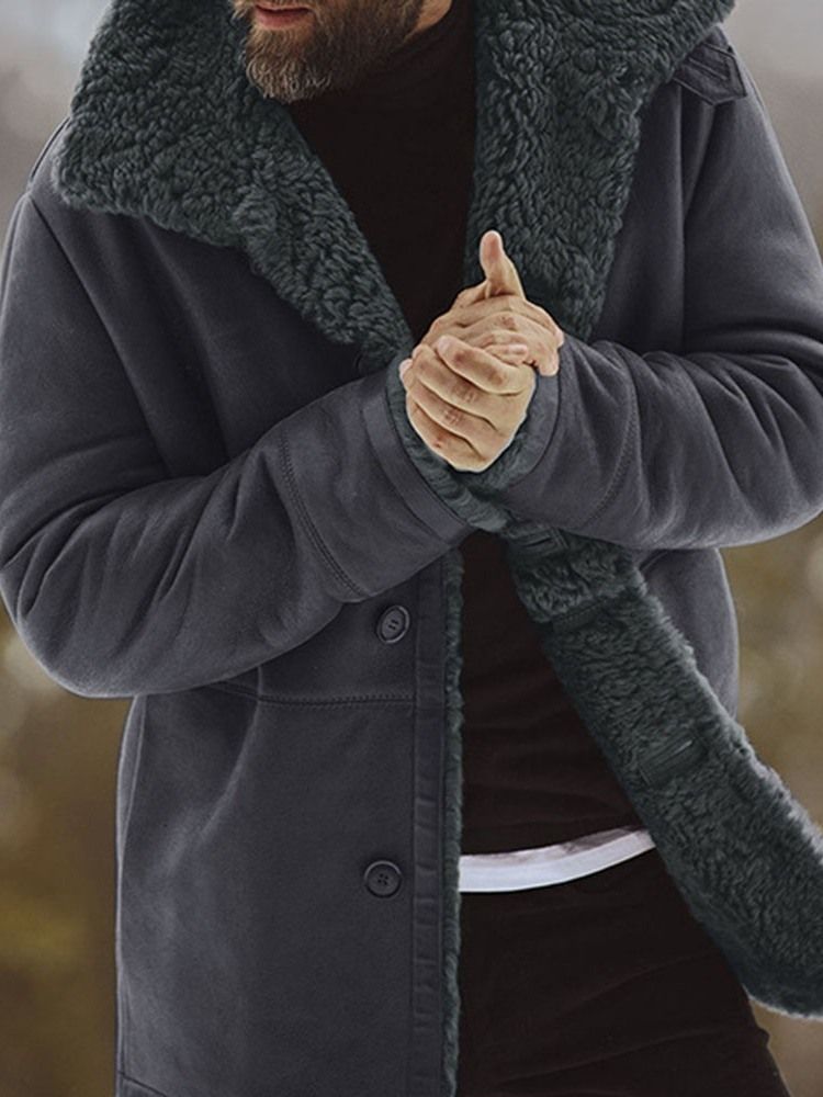 Lapel Tjock Vanlig Vinter Enkelknäppt Jacka