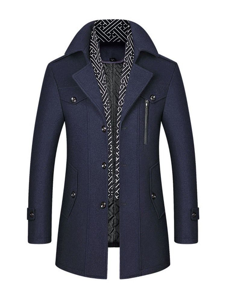 Lapel Vanlig Mellanlång Vinterjacka För Män