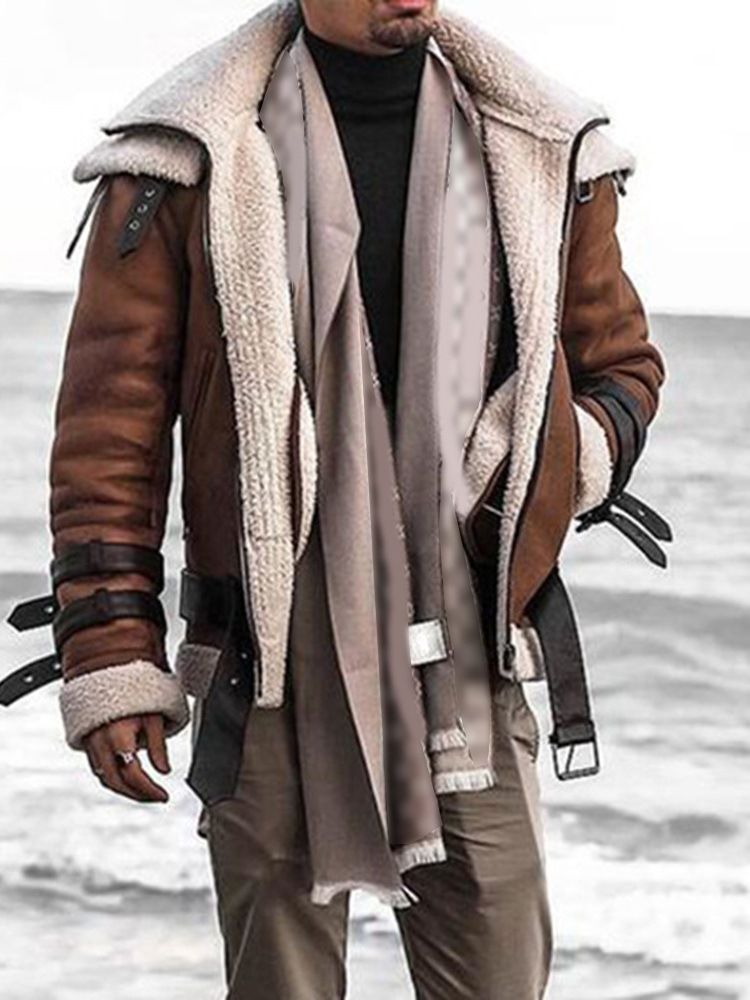 Patchwork Color Block Lapel Zipper European Down Jacket