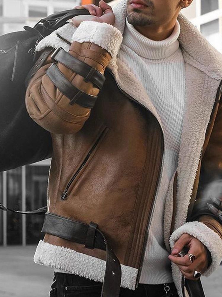 Patchwork Color Block Lapel Zipper European Down Jacket