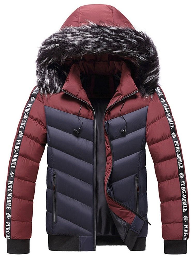 Patchwork Color Block Standard Dragkedja Europeisk Dunjacka
