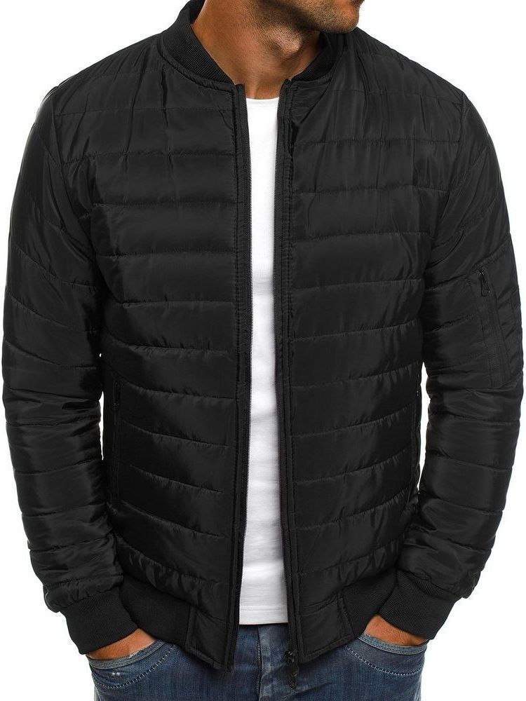 Patchwork Color Block Stativ Krage Dragkedja Casual Dunjacka