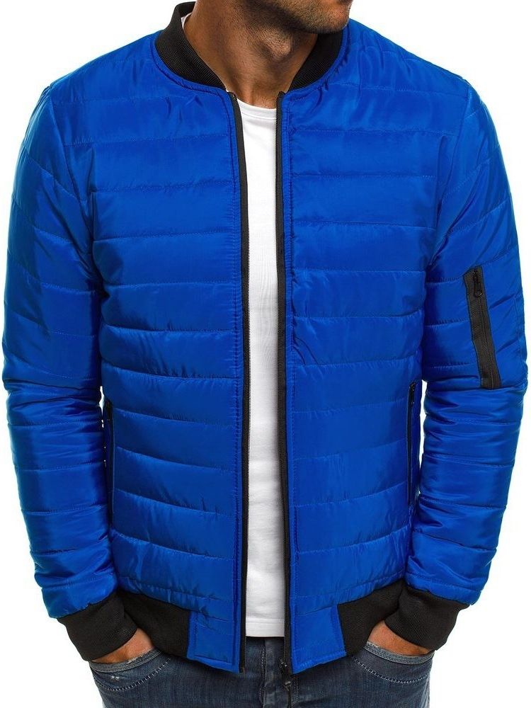 Patchwork Color Block Stativ Krage Dragkedja Casual Dunjacka