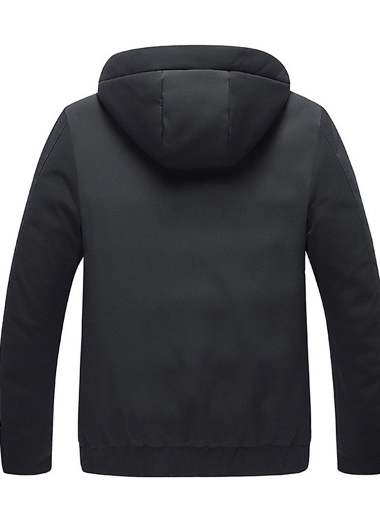 Pocket Hooded Plain Zipper Casual Dunjacka