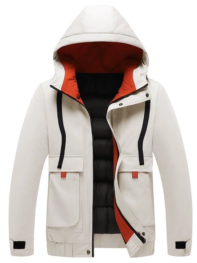 Pocket Hooded Plain Zipper Casual Dunjacka