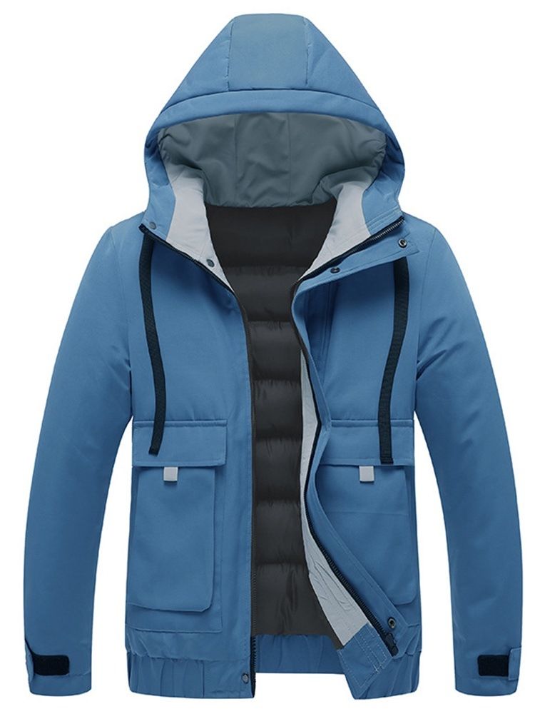 Pocket Hooded Plain Zipper Casual Dunjacka