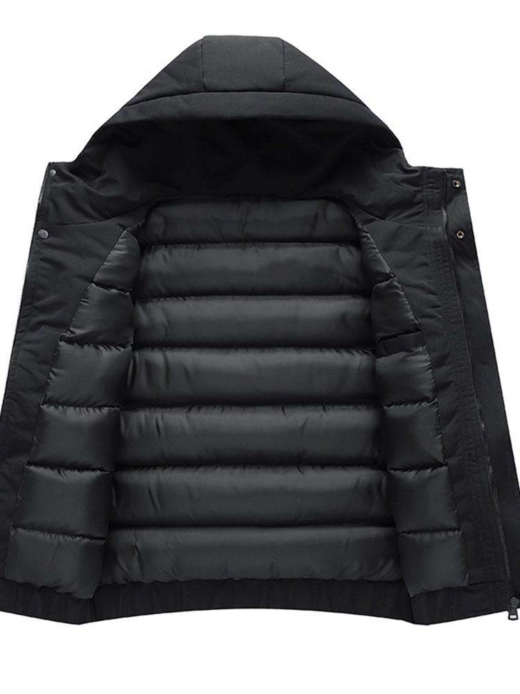 Pocket Hooded Plain Zipper Casual Dunjacka