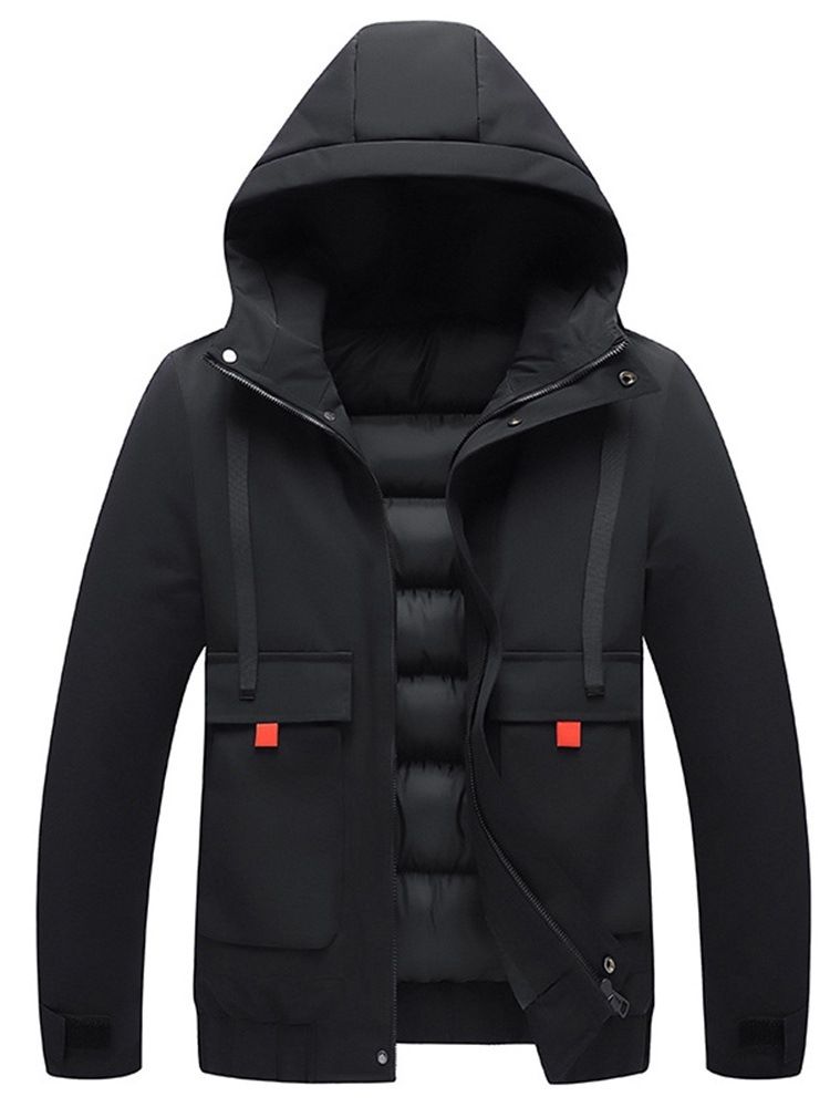 Pocket Hooded Plain Zipper Casual Dunjacka