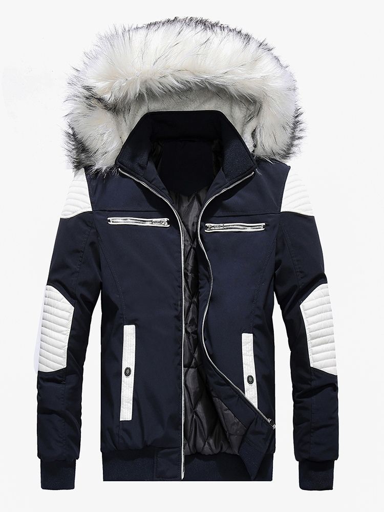 Slim Patchwork Color Block Zipper Dunjacka För Män