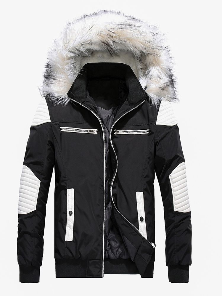 Slim Patchwork Color Block Zipper Dunjacka För Män