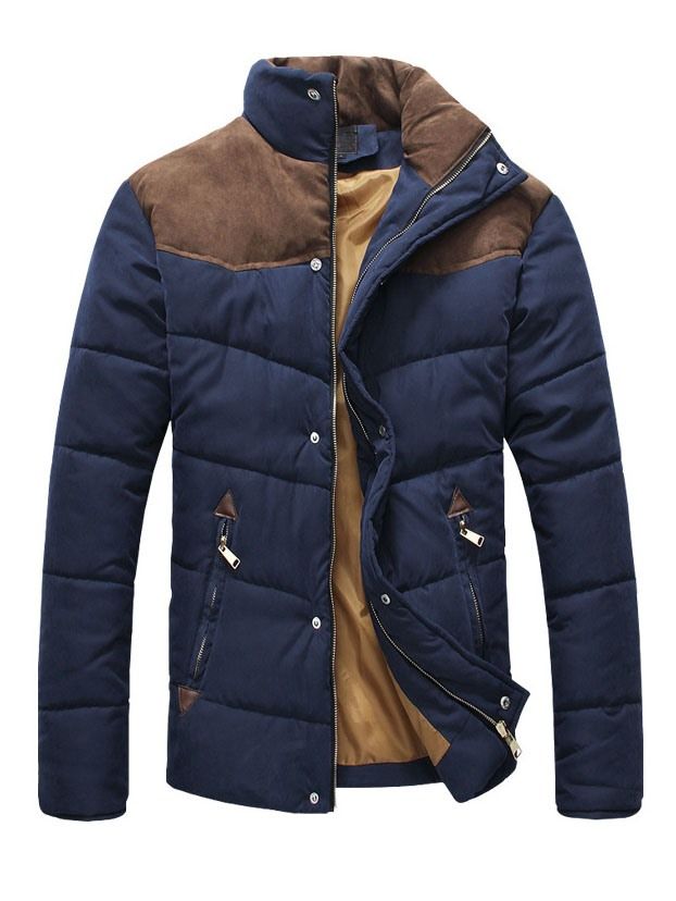 Ståkrage Zip Color Block Vinterkappa För Män