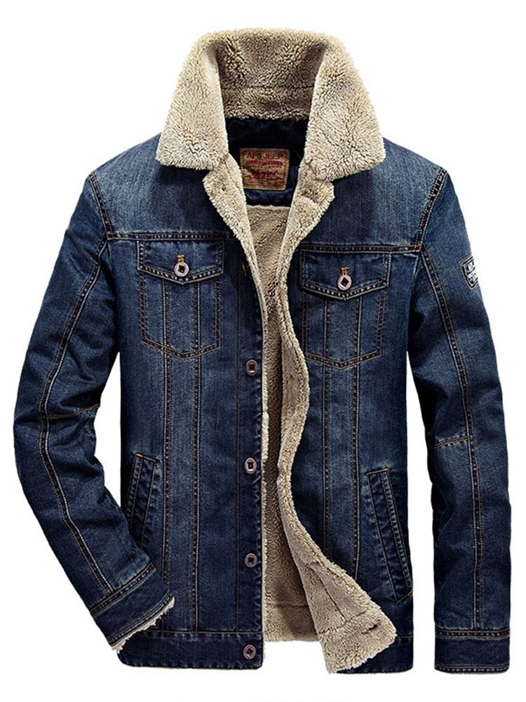 Tjocka Varm Denim Lapel Vinterkappa För Män