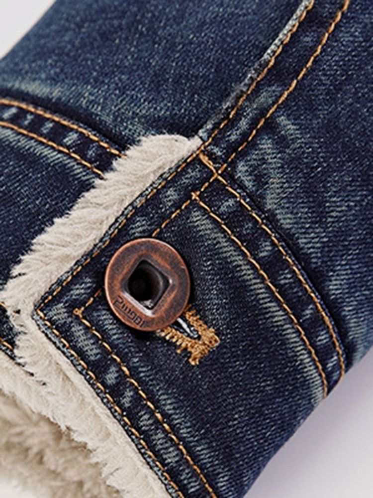 Tjocka Varm Denim Lapel Vinterkappa För Män